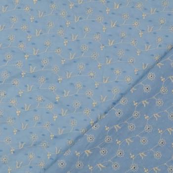 Dobby Voile mit Blumenstickerei, bleu